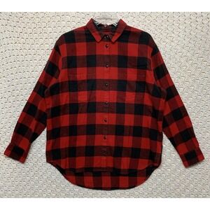 Madewell‎ Flannel Oversized Shirt Women S Plaid Red Black Button Up Long Sleeve